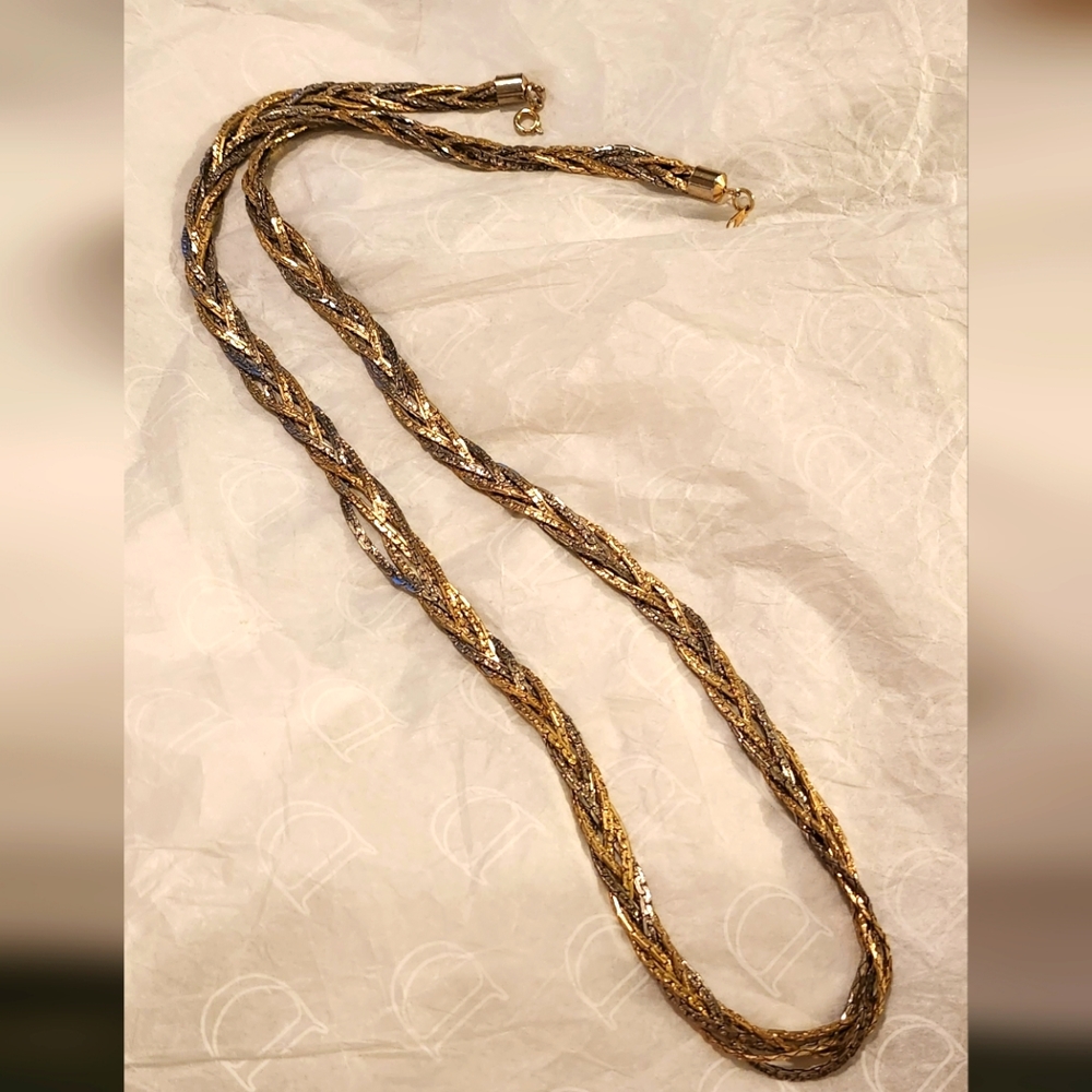 VINTAGE Tri-colored Braided Herringbone Necklace 32"
